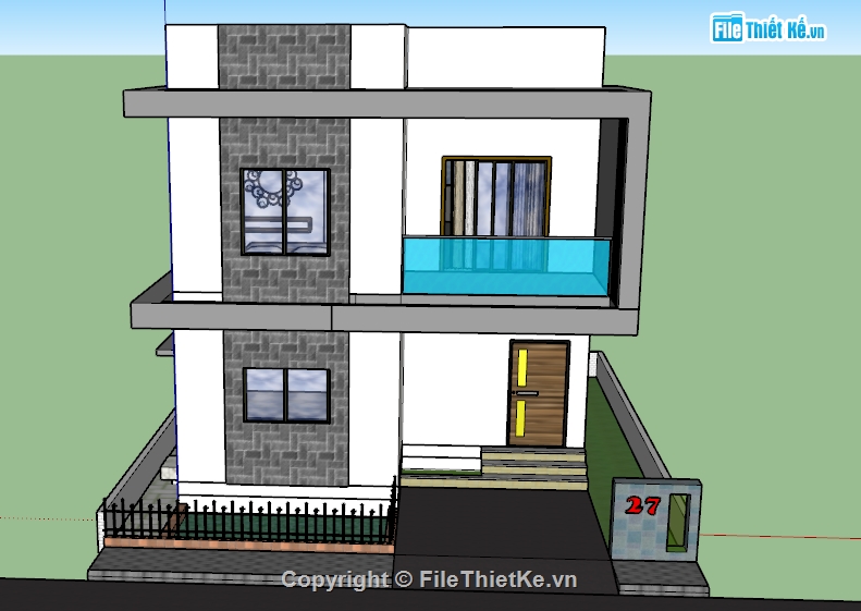 nhà phố sketchup,sketchup nhà 2 tầng,sketchup nhà phố 2 tầng,Model sketchup nhà phố